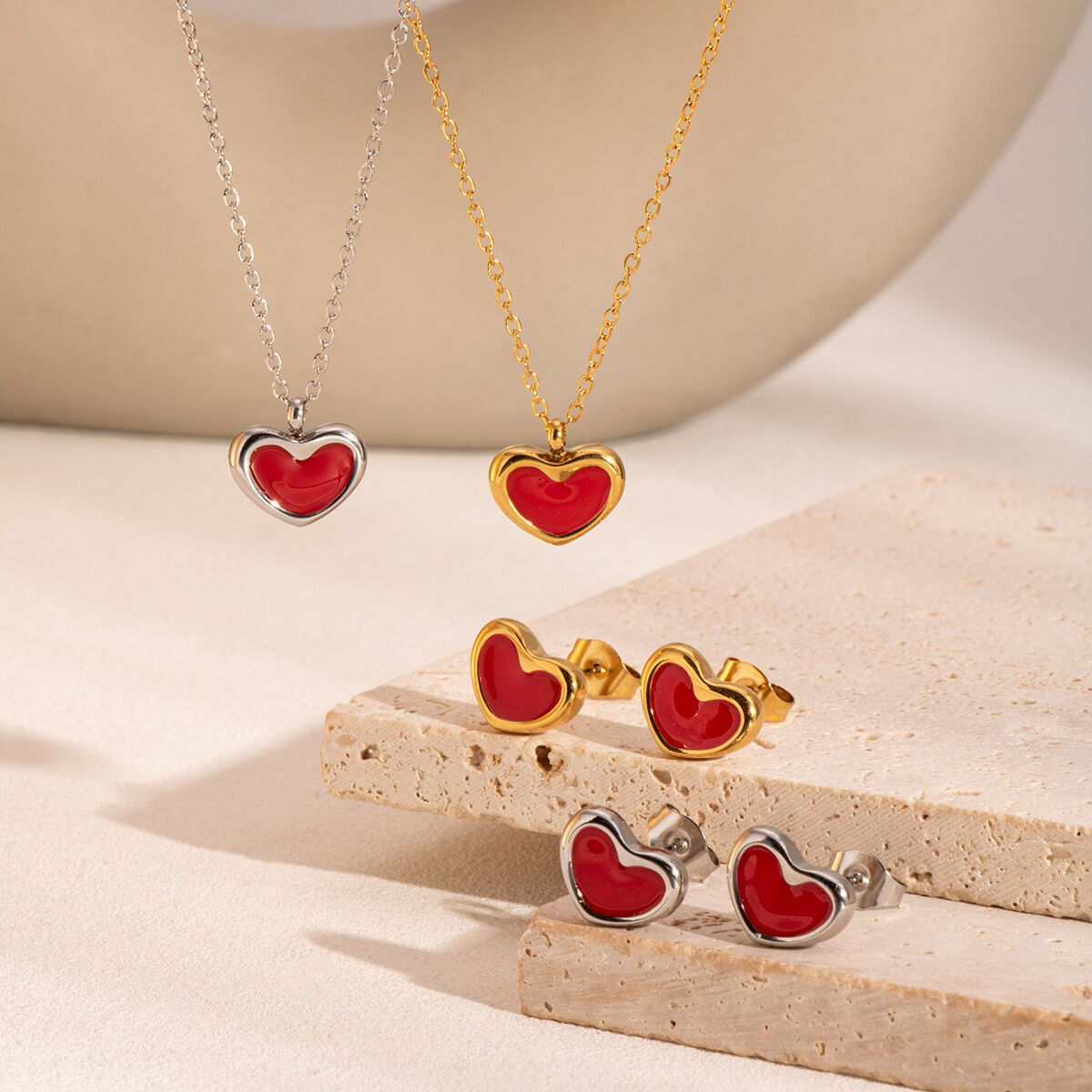 Romantic Heart Stainless Steel Waterproof Gold Color Earring Sets