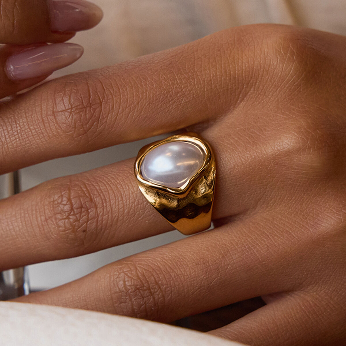 1 Piece Retro Geometric Stainless Steel Waterproof Gold Color Statement Rings