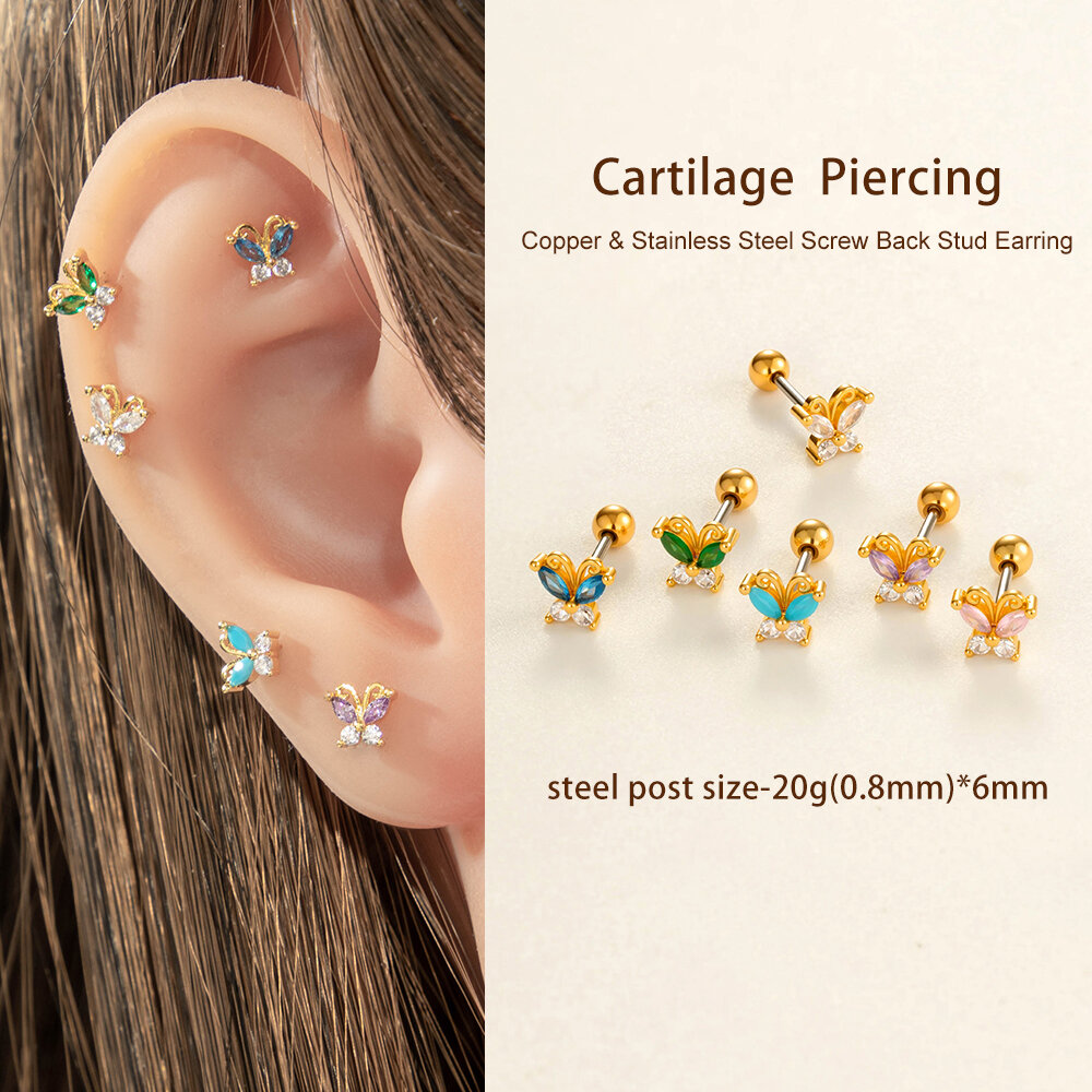 1 Piece Delicate Butterfly Copper Gold Color Zircon Women's Piercings Earrings Picture5