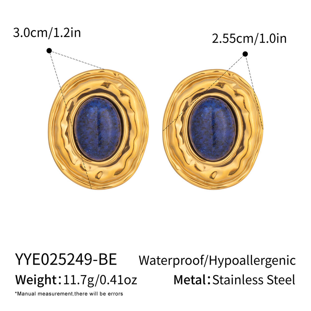 1 Pair Classic Stainless Steel Waterproof Gold Color Natural Stone Stud Earrings