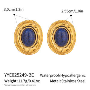1 Pair Classic Stainless Steel Waterproof Gold Color Natural Stone Stud Earrings h5
