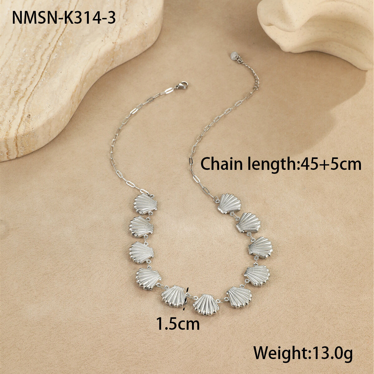 Collana in acciaio con conchiglia media NMSN-K314-3 Immagine3