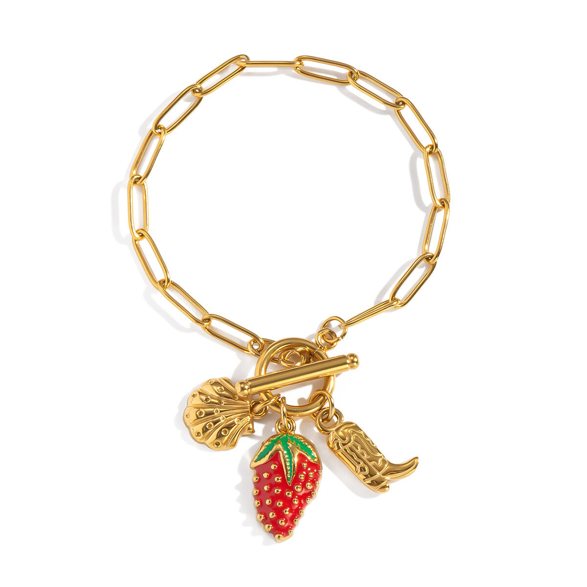 1 Piece Strawberry Stainless Steel Waterproof Gold Color Charm Bracelet Picture5