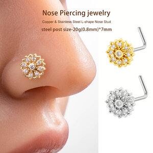 1 Piece Dazzling Flower Copper Gold Color Zircon Women's Nose Stud h5 Picture4