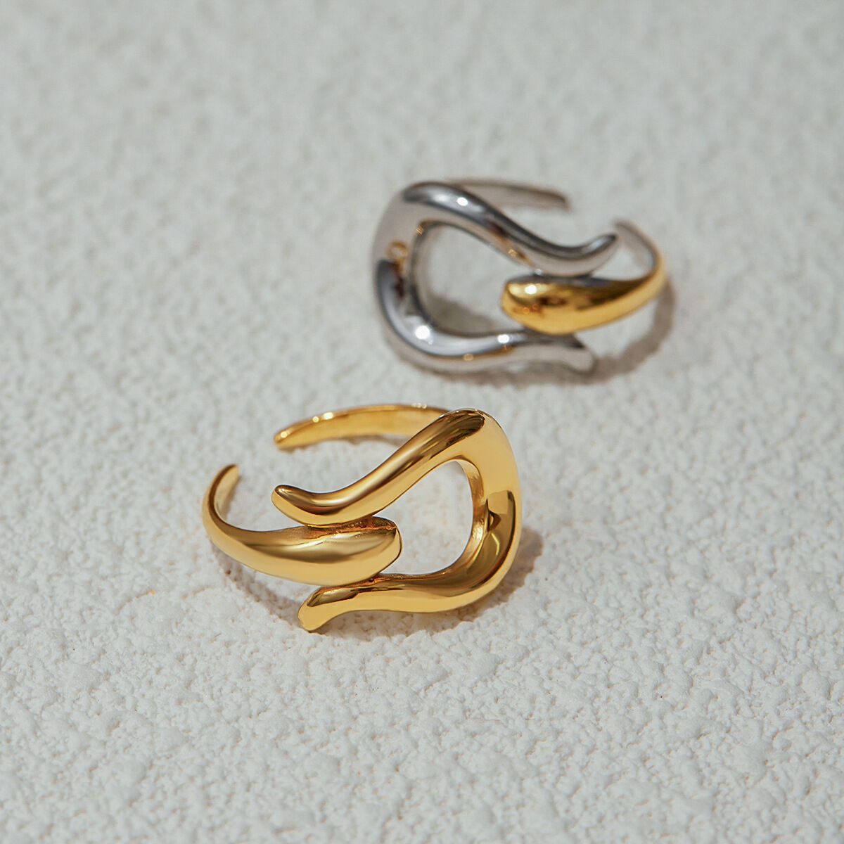 1 Piece Modern Series Personality Geometric Stainless Steel Waterproof Gold Color Minimalist Rings