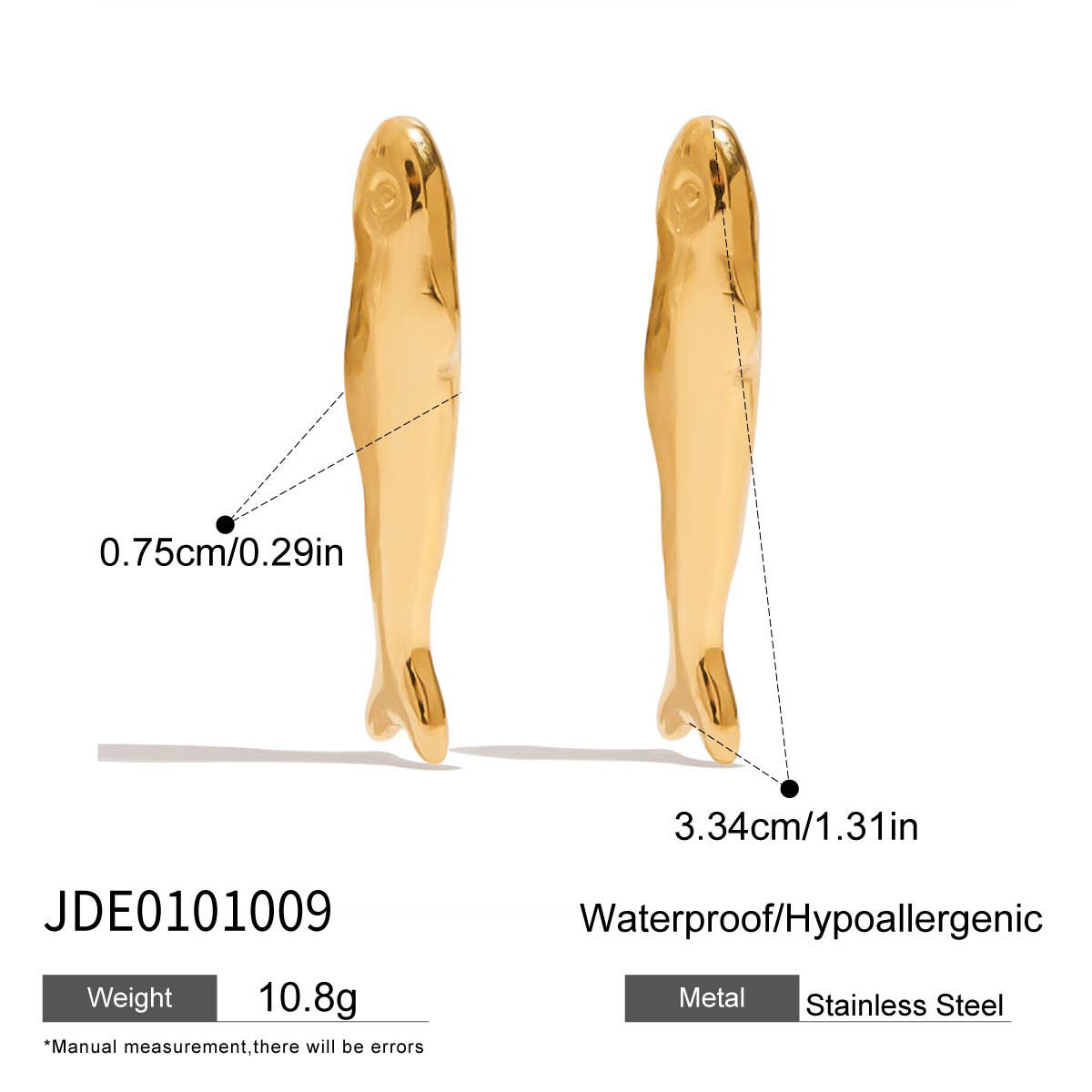 1 pair  fish stainless steel gold color women's Drop Earrings h5 