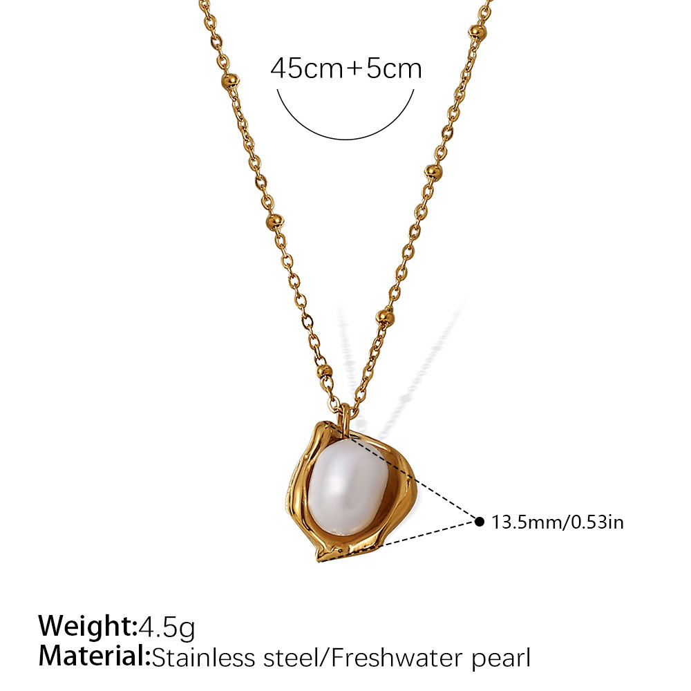 1 Piece Stainless Steel Waterproof Gold Color Pearl Pendant Necklace Picture2
