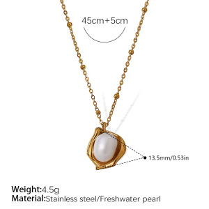 1 Piece Stainless Steel Waterproof Gold Color Pearl Pendant Necklace h5 Picture2