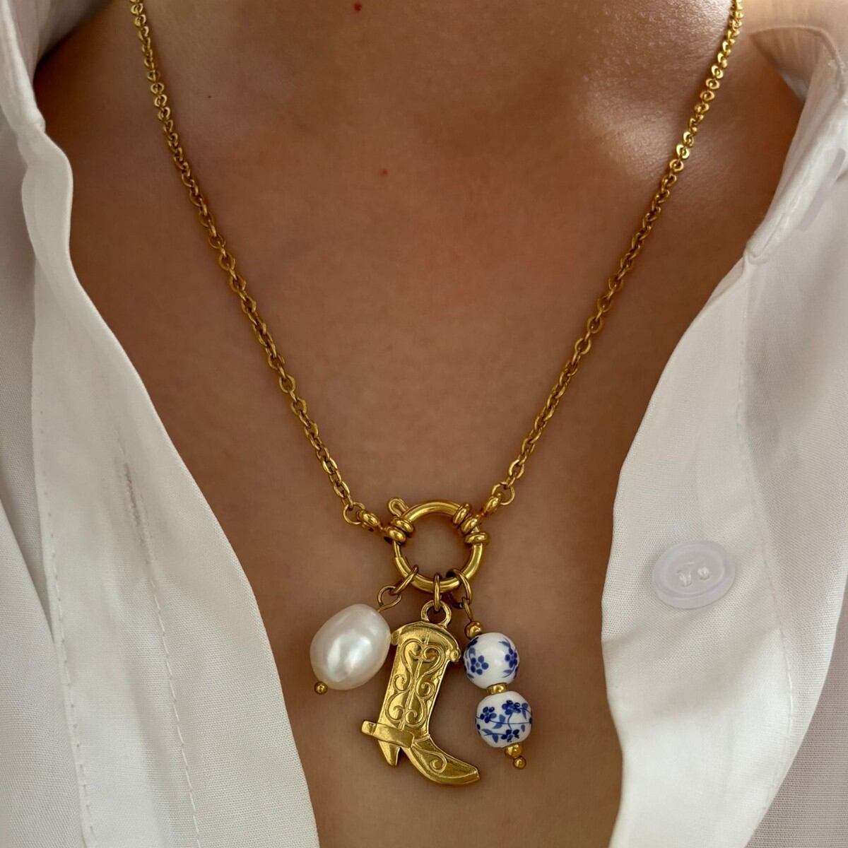 1 Piece Boots Stainless Steel Waterproof Gold Color Pendant Necklace