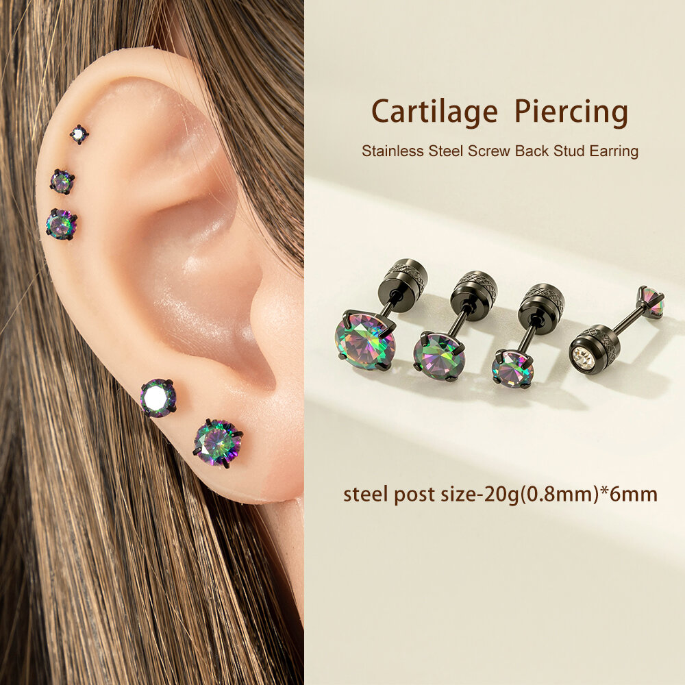 1 Piece Black Annular Stainless Steel Waterproof Zircon Women's Piercings Earrings Picture5