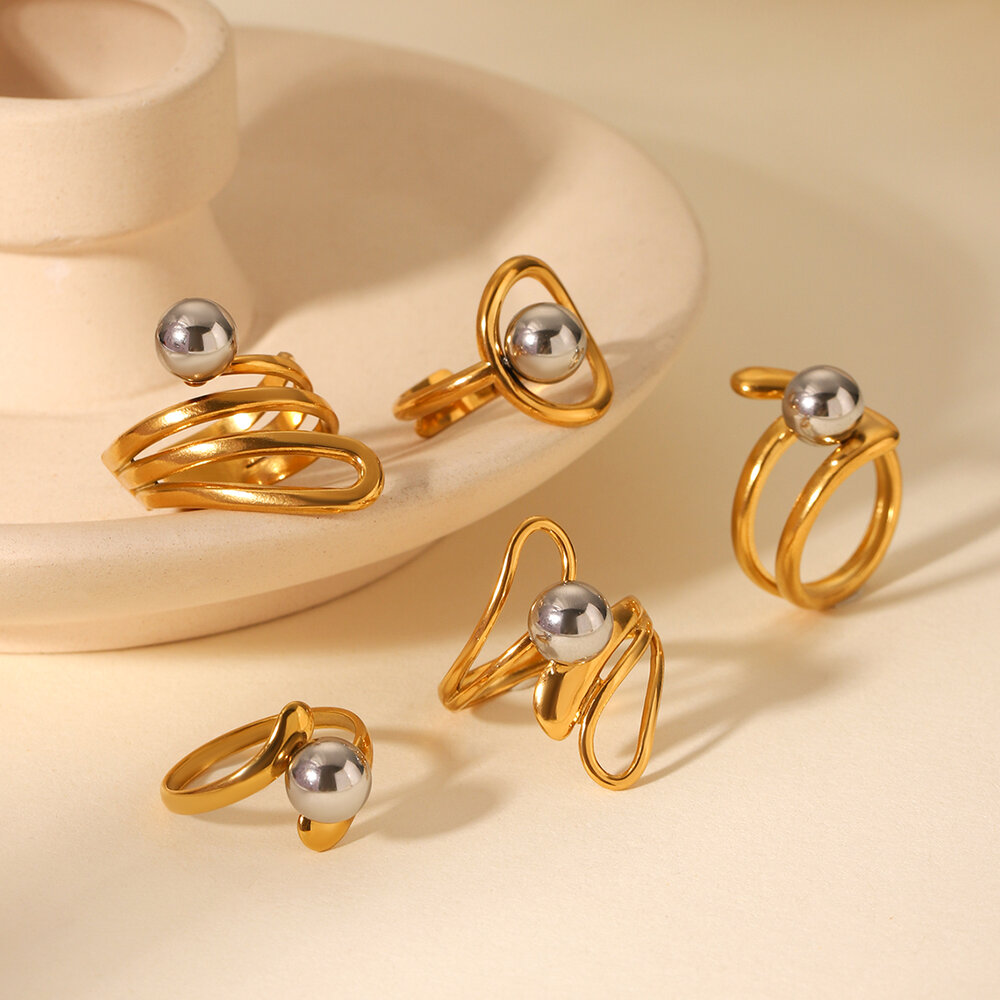 Schlichte, wasserfeste Statement-Ringe aus Edelstahl in Goldfarben mit gemischten Farben h5Bild6