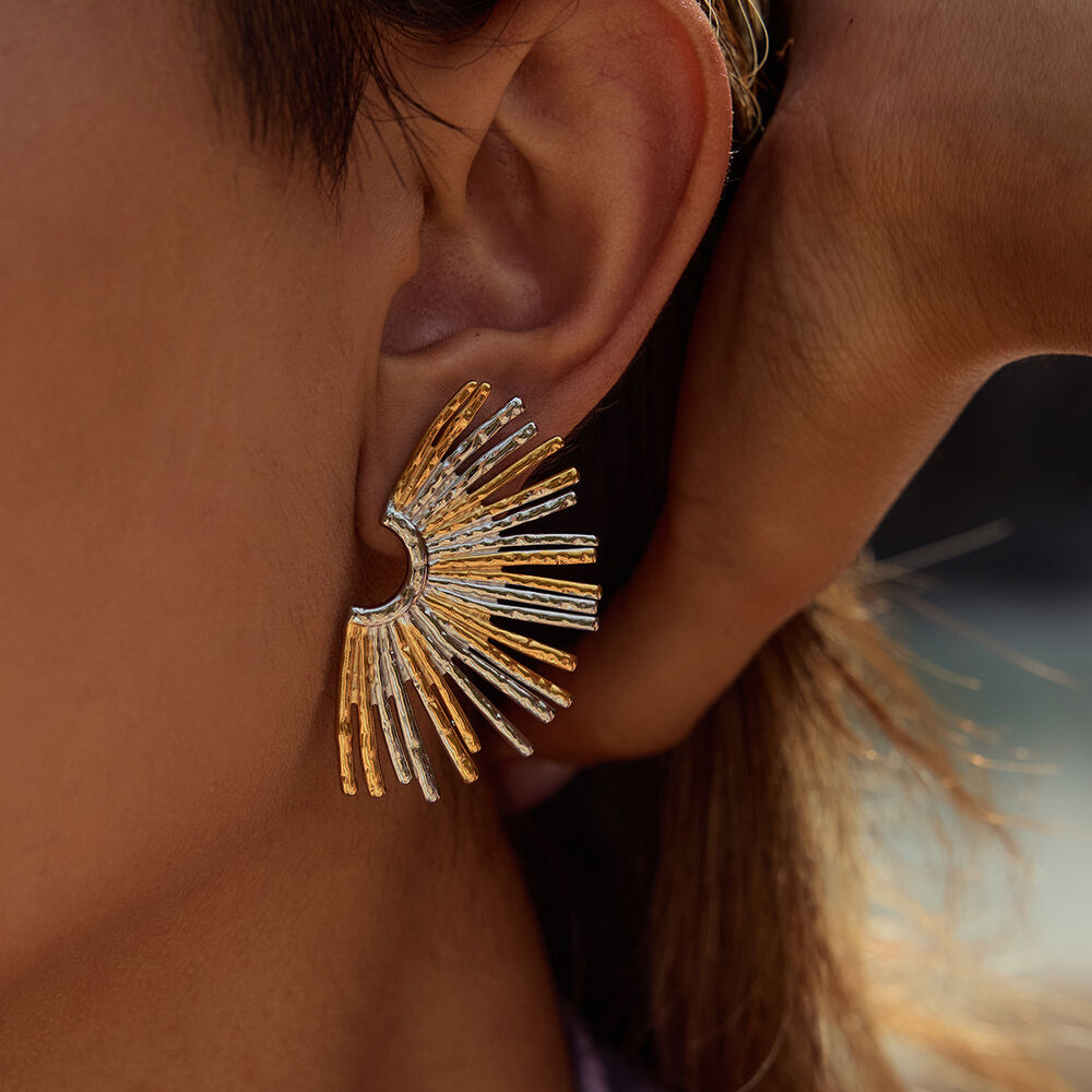 1 paire de boucles d'oreilles puces Daily Sun pour femmes, en acier inoxydable étanche, couleur or. h5Image4