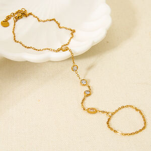 1 Piece Stainless Steel Waterproof Gold Color Zircon Finger-connected Bracelet h5 Picture2