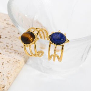 1 Piece Stainless Steel Waterproof Gold Color Natural Stone Adjustable Ring h5 Picture3