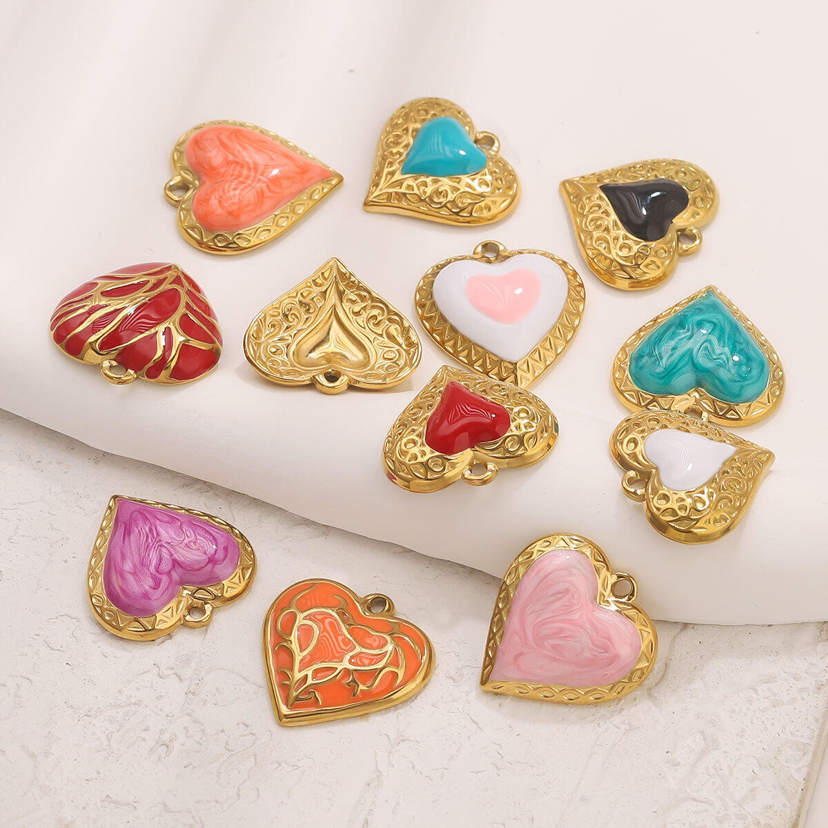1 Piece DIY Colorful Heart Stainless Steel Waterproof Women's Pendants