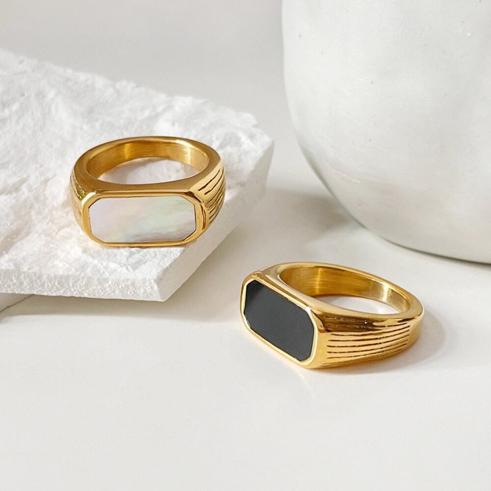 1 Piece Shell Stainless Steel Waterproof Gold Color Ring