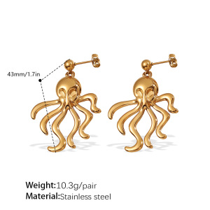 Octopus Stainless Steel Waterproof Gold Color Drop Earrings h5 Picture2