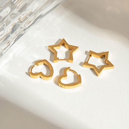 1 Pair Simple Series Classic Star Stainless Steel Waterproof Gold Color Women's Hoop Earrings