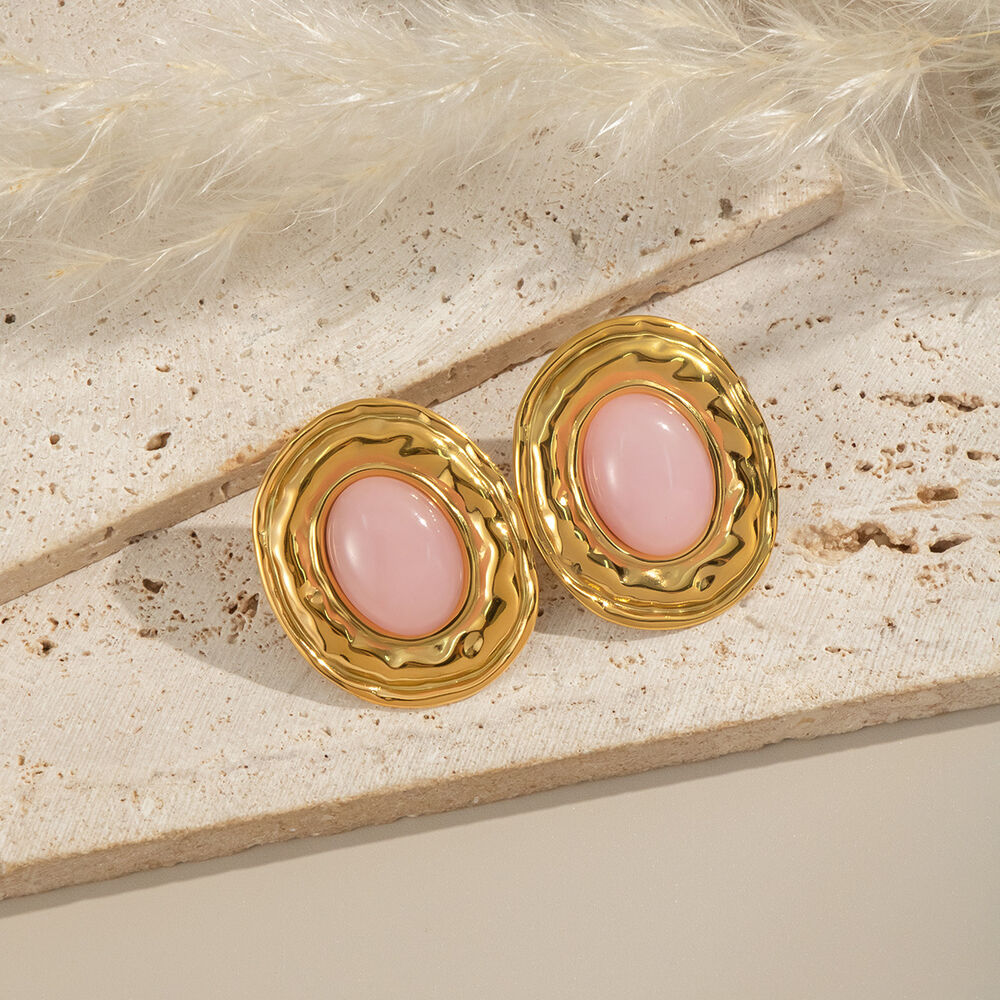 1 Pair Classic Stainless Steel Waterproof Gold Color Natural Stone Stud Earrings Picture4