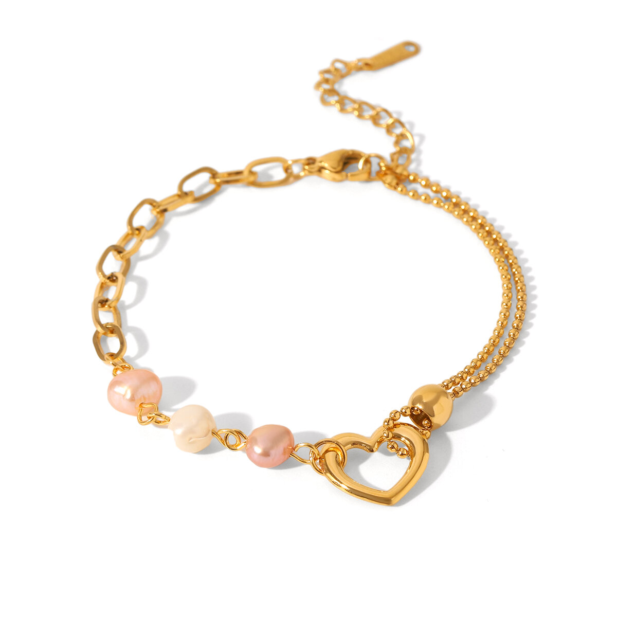 1 Paar Simple Series Sweet Heart Edelstahl wasserdicht goldfarbene Damenarmbänder mit Natursteinkette h5 