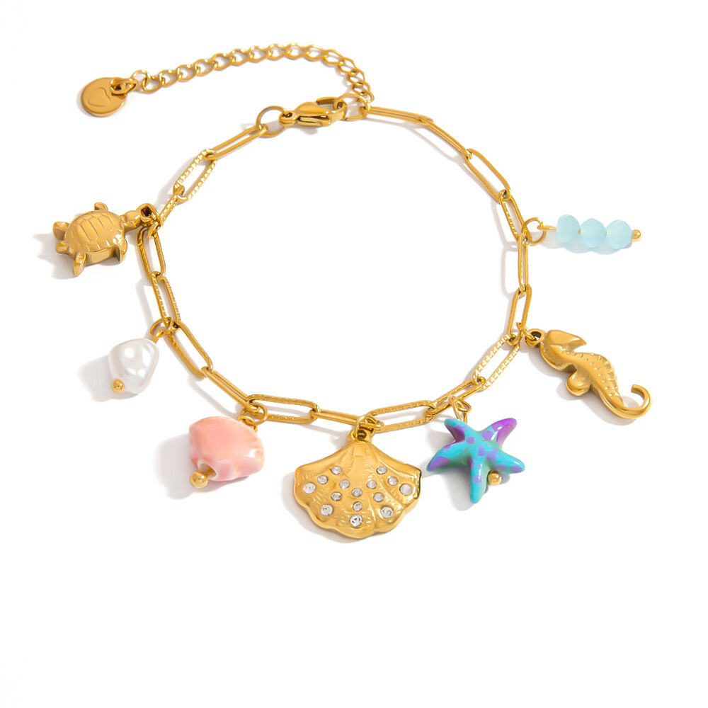 Braccialetti con ciondolo da donna in acciaio inossidabile con tartaruga naturale della serie Romantic h5 Immagine5