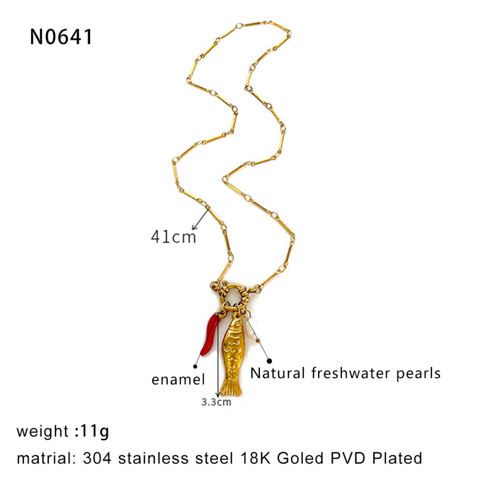 1 Piece Fish Stainless Steel Waterproof Gold Color Pendant Necklace Picture2