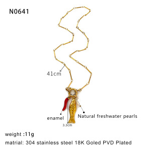 1 Piece Fish Stainless Steel Waterproof Gold Color Pendant Necklace h5 Picture2