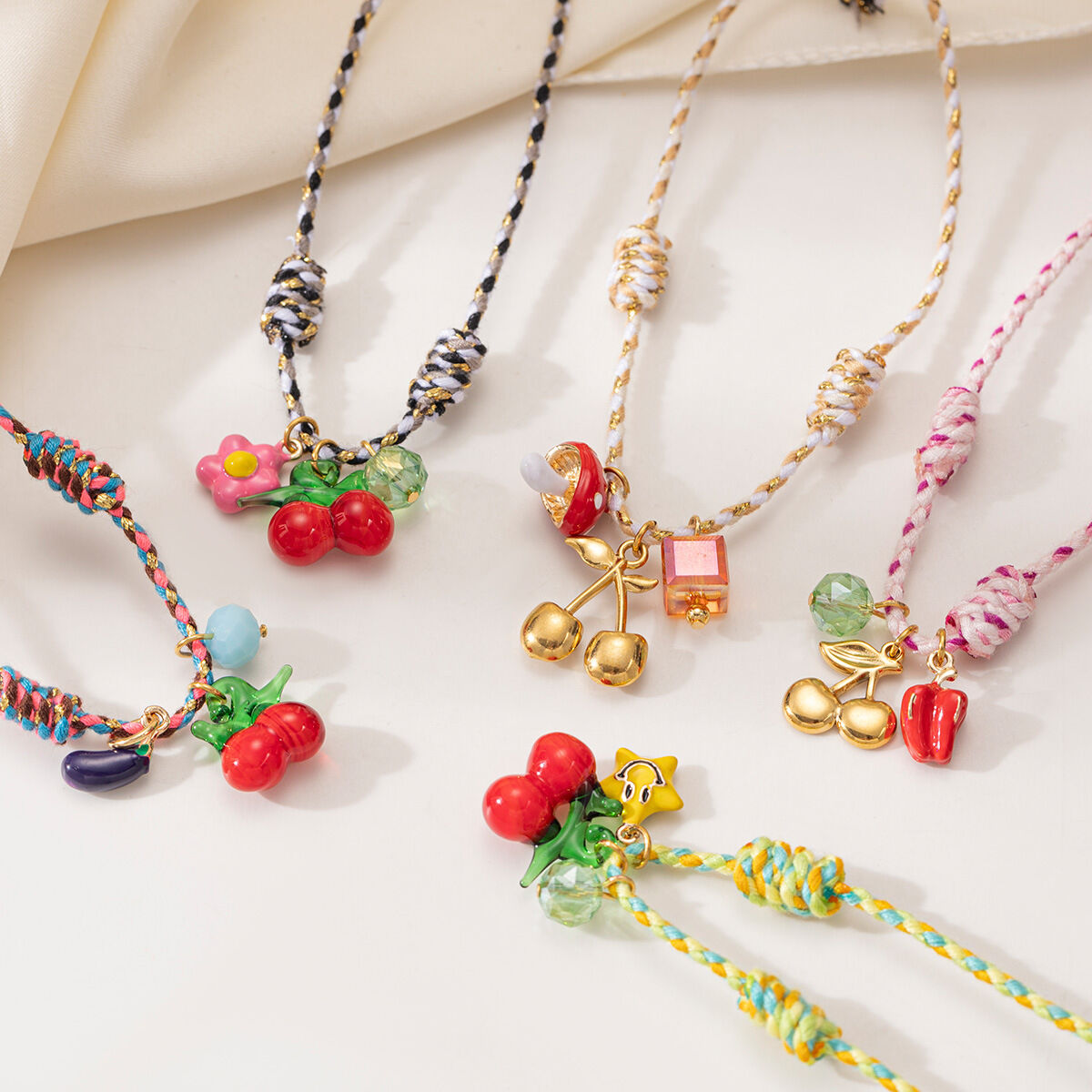1 Piece Cute Cherry Braided Necklaces