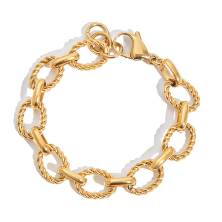1 Piece Simple Series Daily Twist Stainless Steel Waterproof Gold Color Women's Chain Bracelets