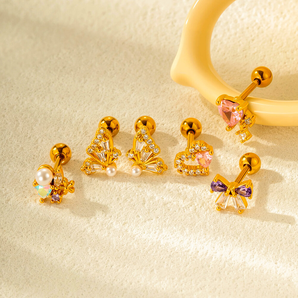 1 Piece Butterfly Titanium Steel Zircon Women's Stud Earrings