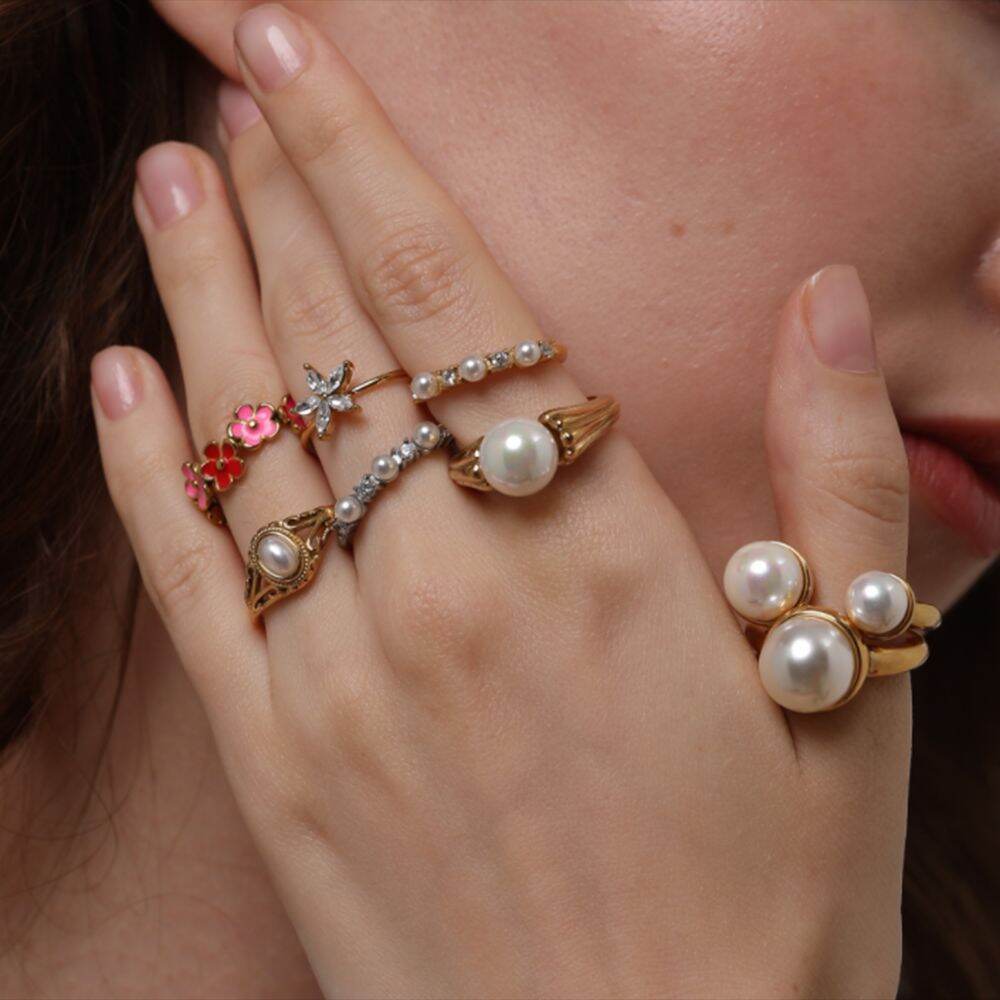 Simple Series Classic Geometric Stainless Steel Waterproof Gold Color Ring Sets Picture3