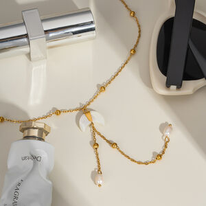 1 collar con colgante de luna de acero inoxidable, resistente al agua y color dorado. h5 Imagen2