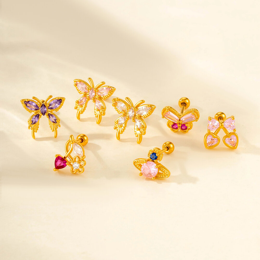 1 Piece Butterfly Titanium Steel Zircon Women's Stud Earrings