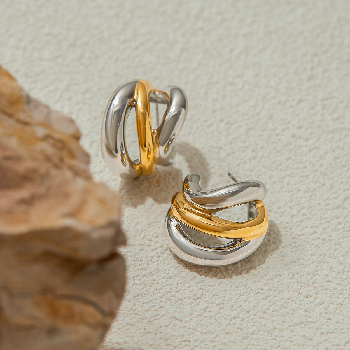 1 Pair Simple Series Twist Stainless Steel Waterproof Gold Color Women's Hoop Earrings