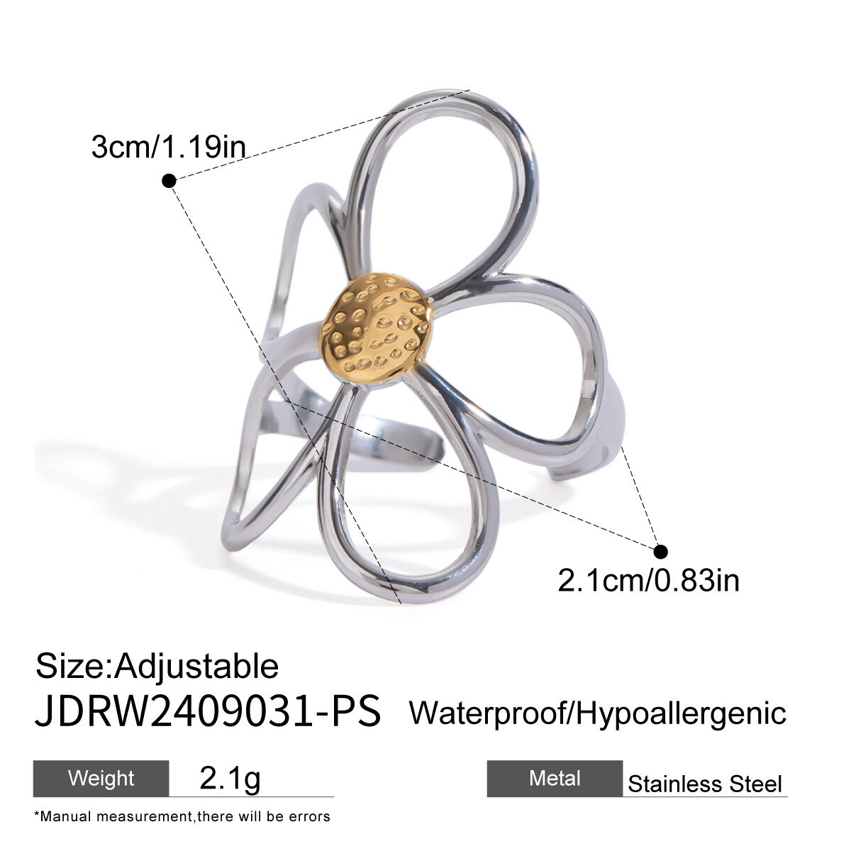1 Stück Exquisiter Blumenring aus wasserdichtem Edelstahl in Goldfarbe h5 