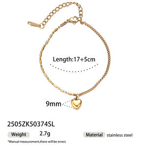 1 Piece Simple Heart Stainless Steel Waterproof Gold Color Charm Bracelets h5
