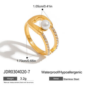 1 Pair Elegant Pin Shape Stainless Steel Waterproof Gold Color Women's Gemstone Rings h5 Picture2