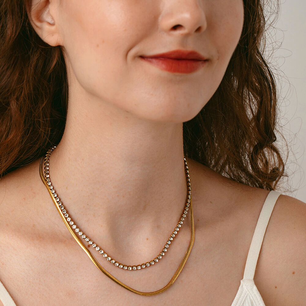 1 Pair Simple Series Daily Geometric Stainless Steel Waterproof  Women's Layered Necklaces