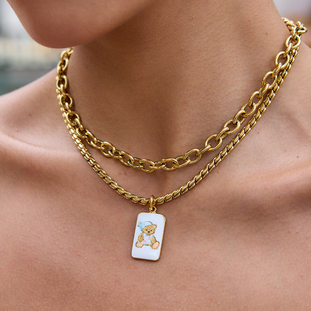 1 Collar Con Colgante De Oso Bonito De Acero Inoxidable, Resistente Al Agua, Color Dorado, Para Mujer.