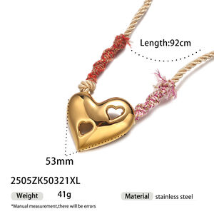 1 Piece Retro Heart Stainless Steel Waterproof Gold Color Braided Necklaces h5