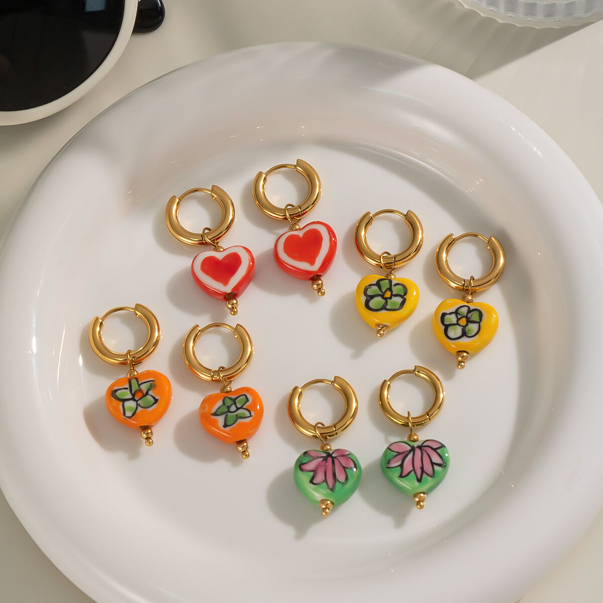 1 Pair Flower Heart Drop Earrings 2