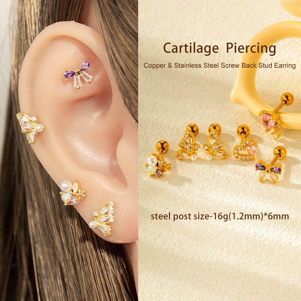 1 Piece Butterfly Titanium Steel Zircon Women's Stud Earrings h5 Picture5