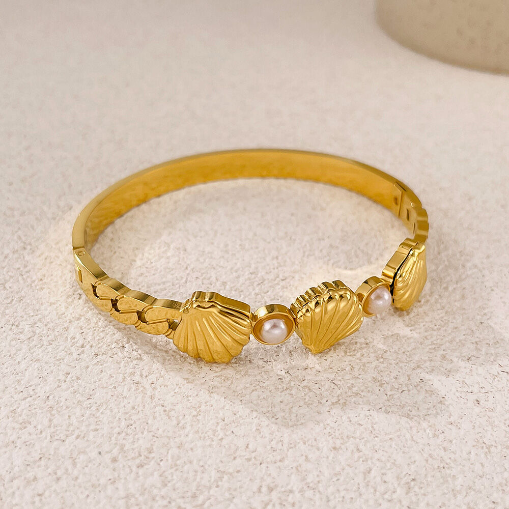 Braccialetti da donna color oro impermeabili in acciaio inossidabile con conchiglia, 1 pezzo h5 Immagine2