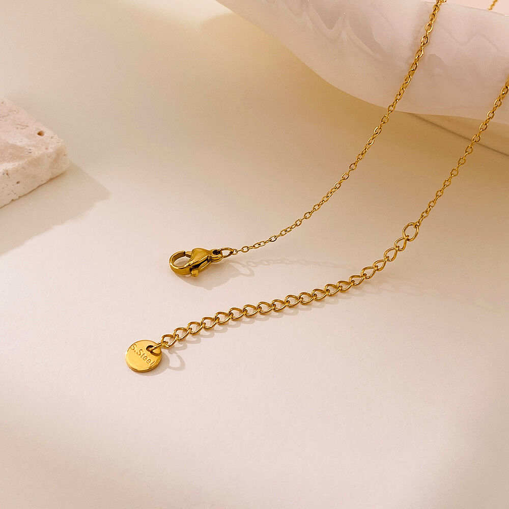 1 pezzo di collana con ciondolo da donna in acciaio inossidabile impermeabile color oro con forma brillante h5 Immagine5