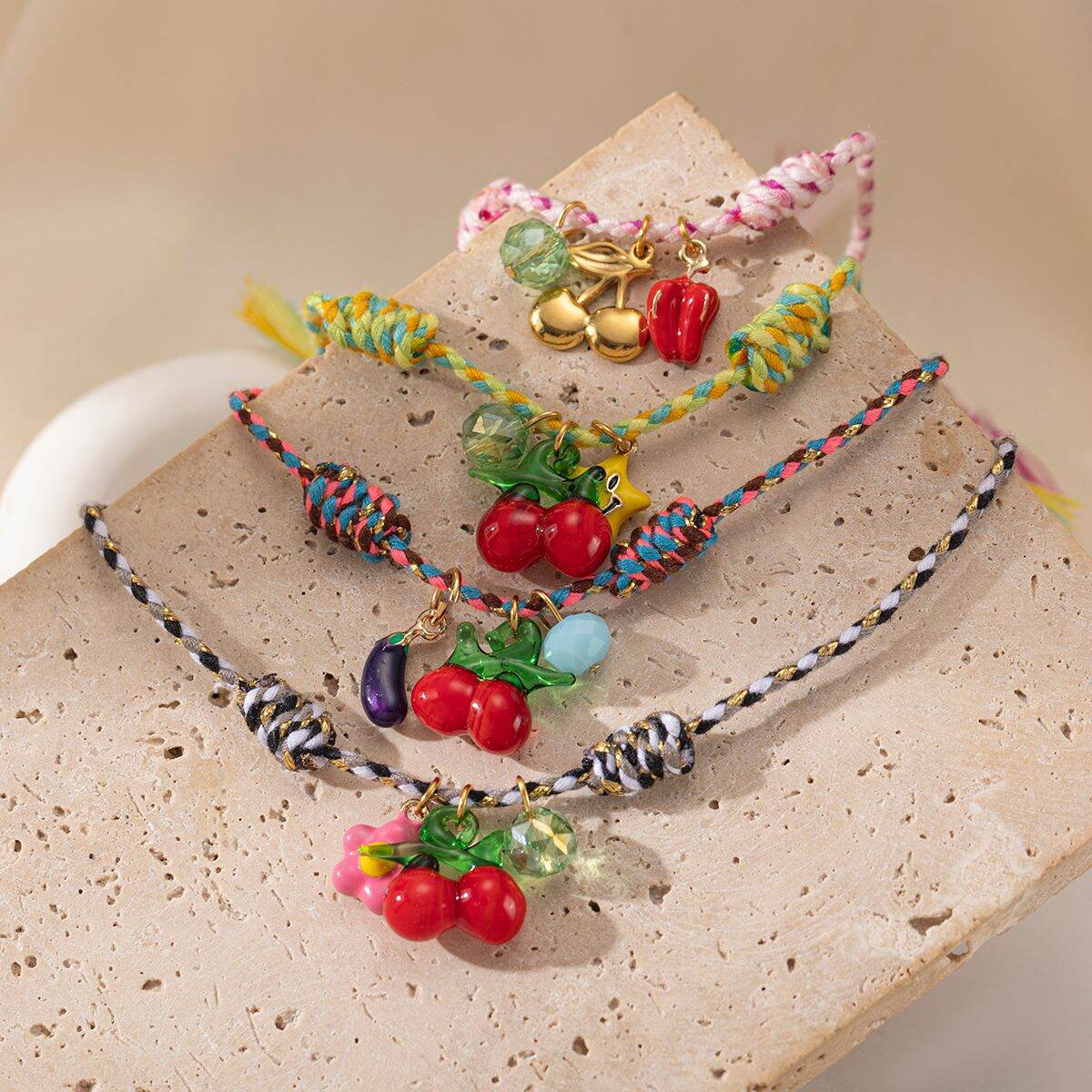 1 Piece Cute Cherry Braided Bracelets 2