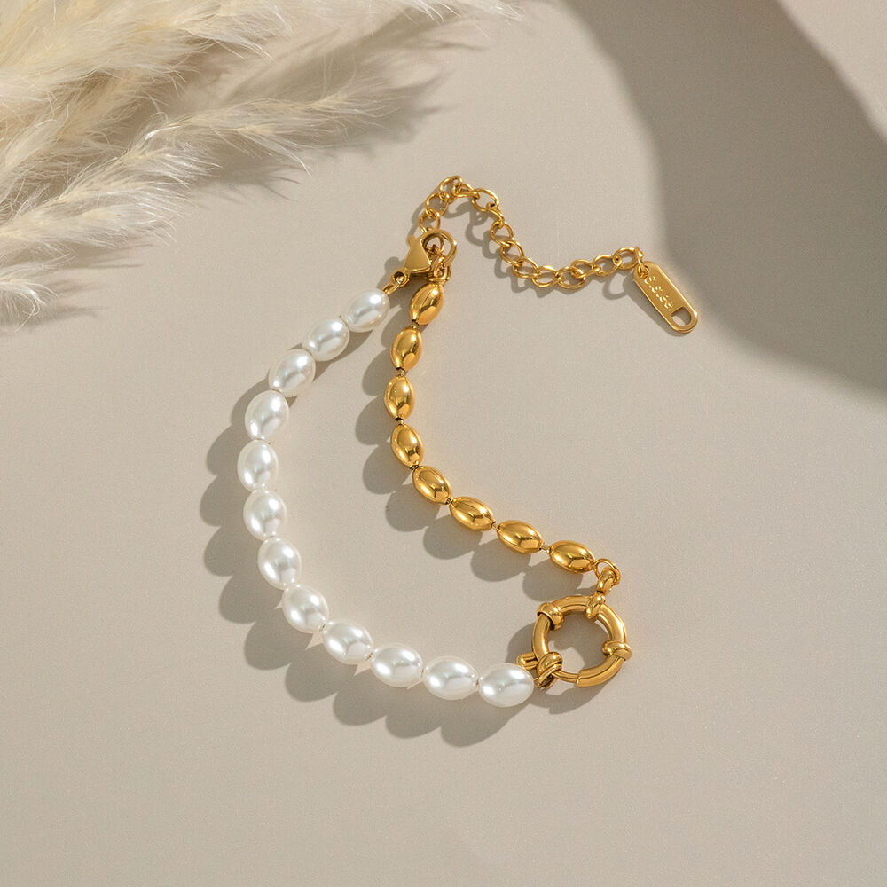 1 Piece Elegant Stainless Steel Waterproof Pearl Beaded Bracelet Picture4