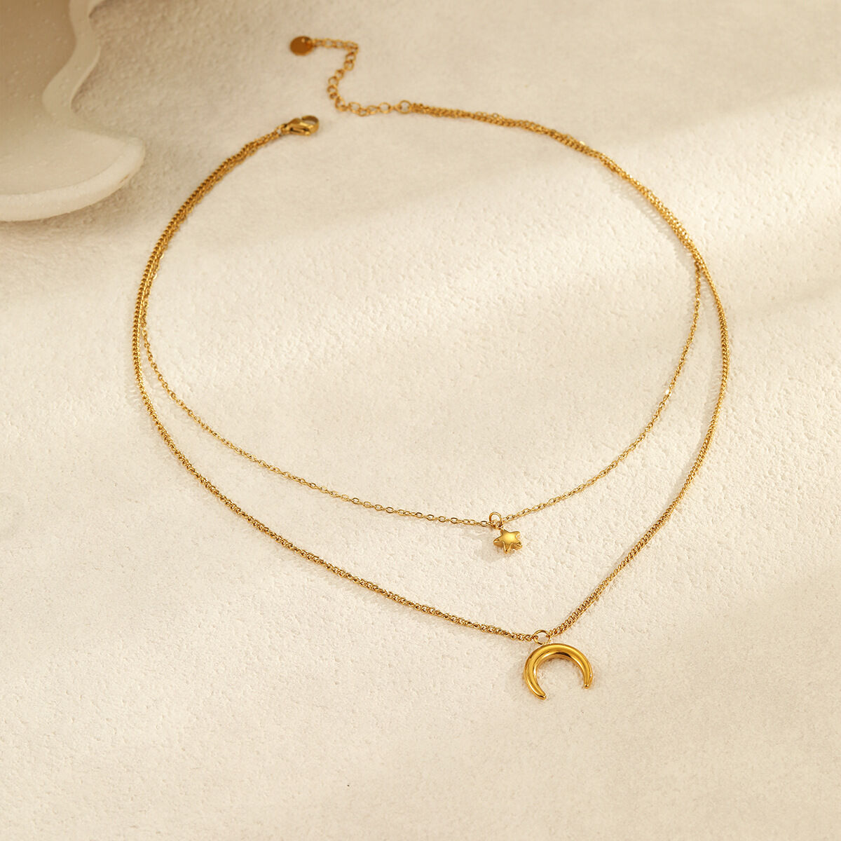 Elegant Sun/Moon Stainless Steel Waterproof  Gold Color Women's Layered Necklaces Picture4