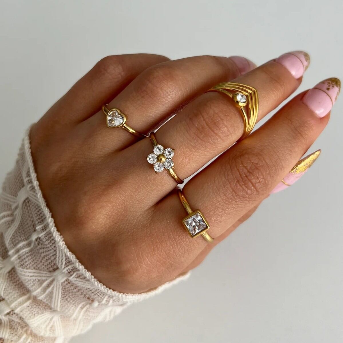 1 Piece Simple Heart Stainless Steel Waterproof Gold Color Ring 2
