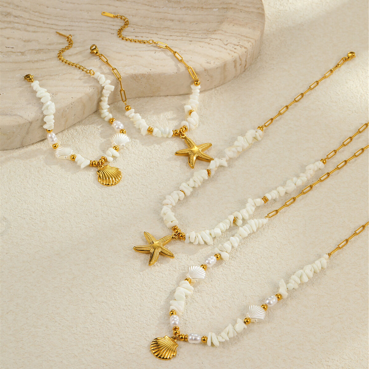 Vacation Geometric Stainless Steel Waterproof   Gold Color  Women's Pendant Necklaces 2