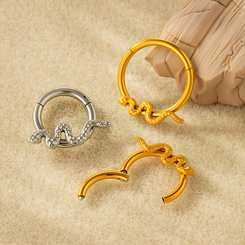 1 pezzo di orecchini a forma di serpente in acciaio inossidabile impermeabile color oro con zircone h5 Immagine2